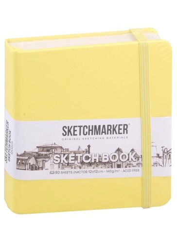 Скетчбук 12*12 80л "Sketchmarker" лимонный, нелинованн. 140г/м2, слоновая кость, тв. обл.