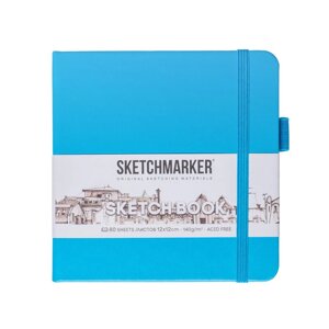 Скетчбук 12*12 80л "Sketchmarker" синий неон, 140г/м2, слоновая кость, тв. обл.