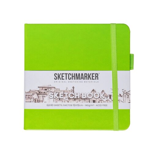 Скетчбук 12*12 80л "Sketchmarker" зеленый луг, 140г/м2, слоновая кость, тв. обл.