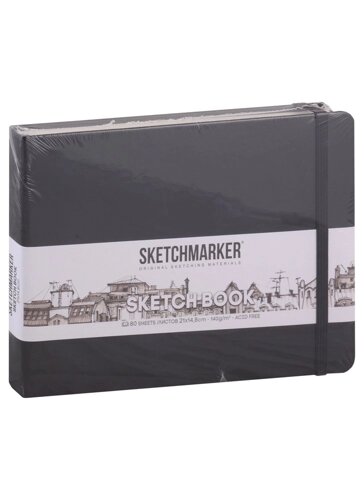 Скетчбук 21*14 80л "Sketchmarker" черный, нелинованн. 140г/м2, слоновая кость, тв. обл