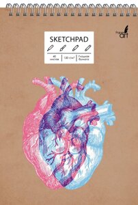 Скетчбук А5 40л "Heart", 120г/м2, обложка крафт картон, выборочный лак, евроспираль