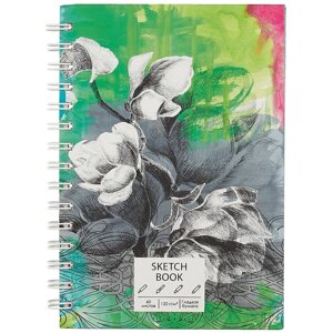 Скетчбук А5 60л "SKETCHBOOK. Flower" белый офсет, 120г/м2, софт. тач., евроспираль