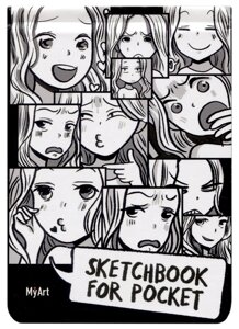 Скетчбук А6 48л "Sketchbook for Pocket. Комикс аниме" белый офсет, резинка, тв. обложка