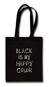 Сумка-шоппер Black is my happy color, черная, текстиль 40см. 32см.