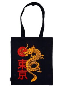 Сумка-шоппер Дракон Токио, черная (текстиль) (40х32) (СК2022-233)