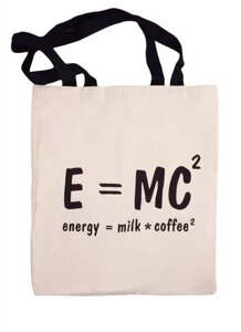 Сумка-шоппер E=MC (Energy=milk*coffee) бежевая, текстиль 40см. 32см.