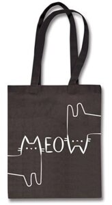 Сумка-шоппер Котики Meow черная, текстиль, 40см. 32см., с 2 ручками