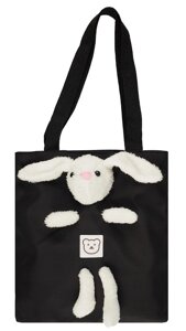 Сумка-шоппер на молнии с игрушкой Кролик (черная) (35х34х9) (текстиль) (12-11141-SH12)