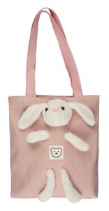 Сумка-шоппер на молнии с игрушкой Кролик (розовая) (35х34х9) (текстиль) (12-11141-SH10)