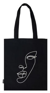 Сумка-шоппер Женское лицо (линия), черная (текстиль) (40х32)