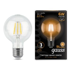 Светодиодная филаментная лампа Gauss G95 6W 630Lm 2700K E27 105802106