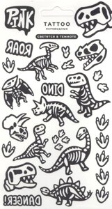 Светящиеся наклейки-тату переводные "Скелеты динозавров"