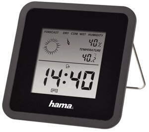 Термометр HAMA TH50 гигрометр, часы, прогноз погоды, черный