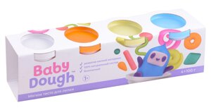 Тесто для лепки "BabyDough"Набор 4 цвета (белый, оранжевый, нежно-желтый, нежно-голубой)