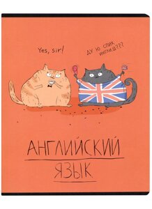 Тетрадь 48 листов, клетка, любознательные коты английский язык мел. картон 190г/м2, выб. твин уф-лак, справ. информация