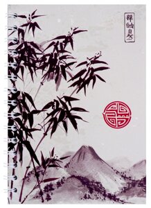 Тетрадь 80 листов, клетка, Японская живопись спираль, пласт. обложка