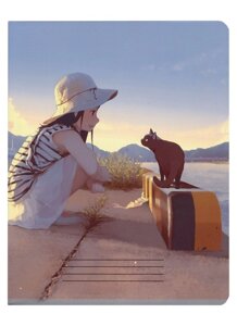 Тетрадь "Аниме. Девушка с кошкой у реки", клетка, 48 листов