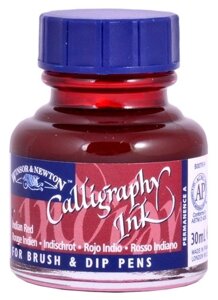 Тушь для каллиграфии 30мл красная индийская (синяя крышка), Winsor&Newton