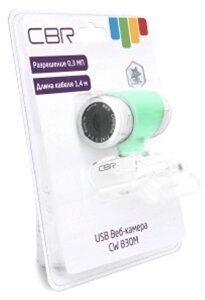 Веб-камера CBR CW 830M Green 0,3 МП, разрешение видео 640х480, USB 2.0, встроенный микрофон, ручная фокусировка, крепление на мониторе, длина кабеля 1