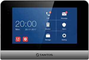 Видеодомофон Tantos EasyMon 7“ сенсорный экран, SD карты, запись фото, запись звонков с голосовым сообщением посетителя, поддержка проводной сигнализа