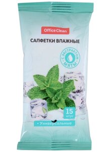 Влажные освежающие салфетки 15шт "OfficeClean" с экстрактом мяты