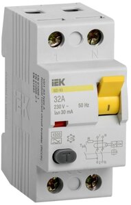 Выключатель дифференциального тока (ВДТ, УЗО) IEK ВД1-63 2Р 32А 30мА тип А