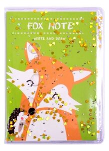 Записная книжка А6 56л кл. Fox Note" скрепка, обложка с гелевым наполнением, глиттер внутри, морозостойкий