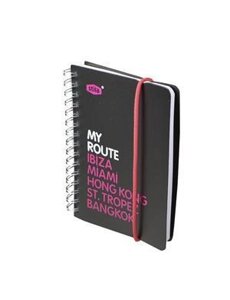 Записная книжка А6 80л лин. MY ROUTE" спираль, пластик. обл., резинка, черно-розовая, stila
