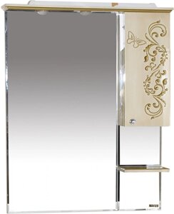 Зеркало-шкаф Misty Бабочка 90 R с подсветкой, бежевый патина