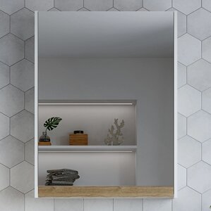Зеркало-шкаф STWORKI Стокгольм 60 см, белое, под дерево, прямоугольное, вскандинавском стиле, правое