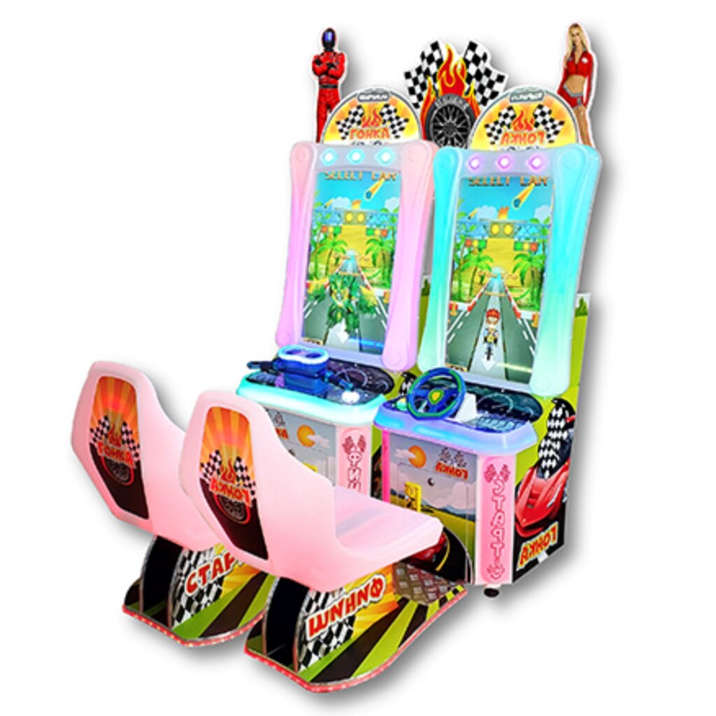 "Авто-мото гонка" двойной детский автомат с видеоиграми от компании Robotic Retailers Развлекательное оборудование - фото 1