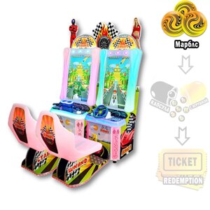 "Авто-мото гонка" двойной детский автомат с видеоиграми и шариками марблс