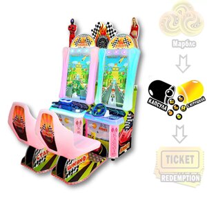 "Авто-мото гонка" двойной детский автомат с видеоиграми и игрушками в капсуле