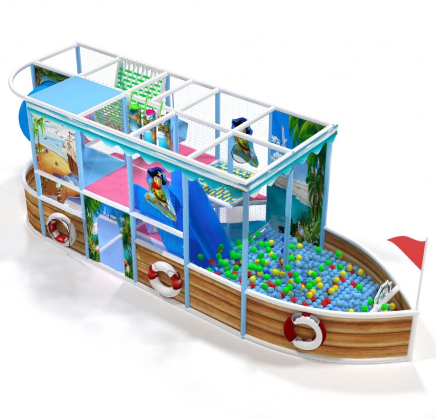 Детский игровой лабиринт «Кораблик» 19  м² (5,8*2,35*2,5 м) + (бассейн 2,35*2,30 м) от компании Robotic Retailers Развлекательное оборудование - фото 1