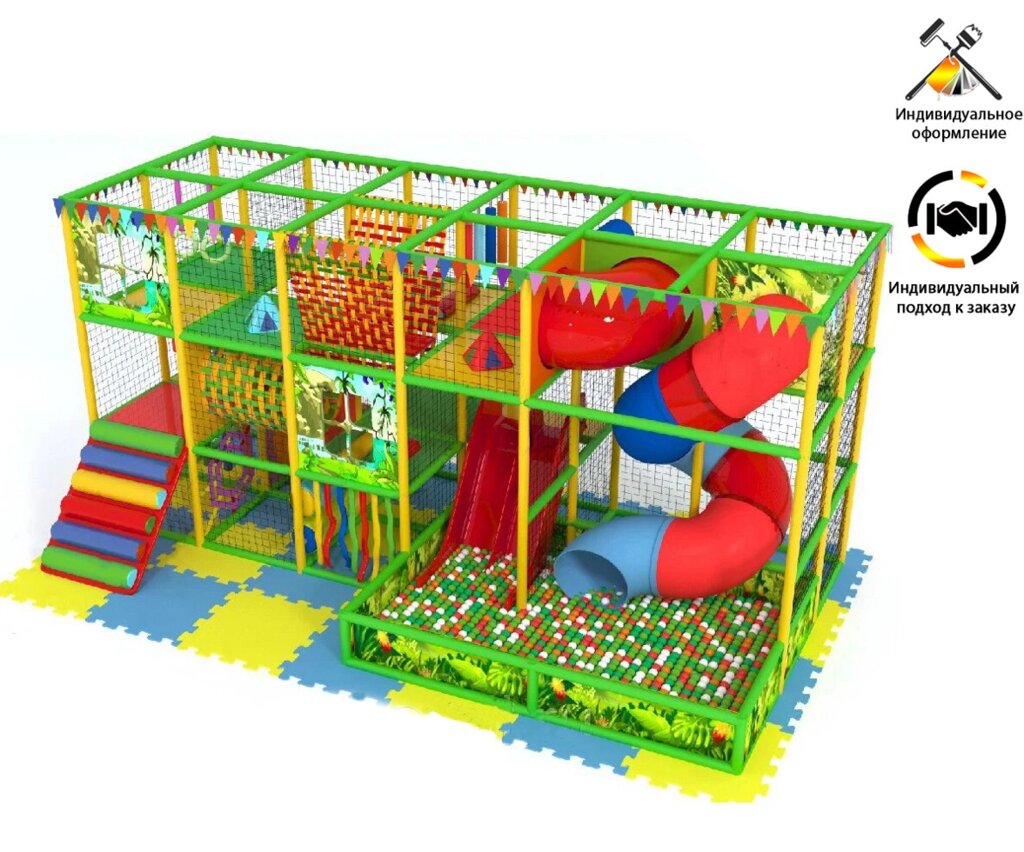 Детский игровой лабиринт «Веселый домик» 24,3м² (6,95*2.35*3,4м)  + бассейн (2.5*1.15м) от компании Robotic Retailers Развлекательное оборудование - фото 1