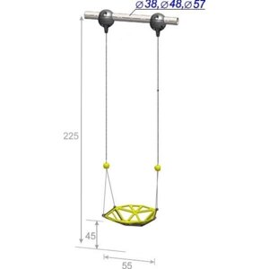 Качели одиночные подвесные непрозрачные высотой 225 см, диаметр крепления на трубу 57 мм