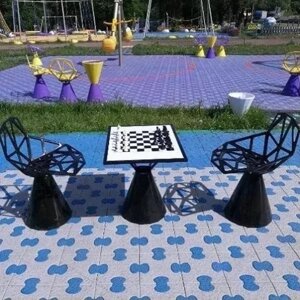 Стол парковые шахматы с прозрачным усиленным стулом 50х50 мм. влагостойкий