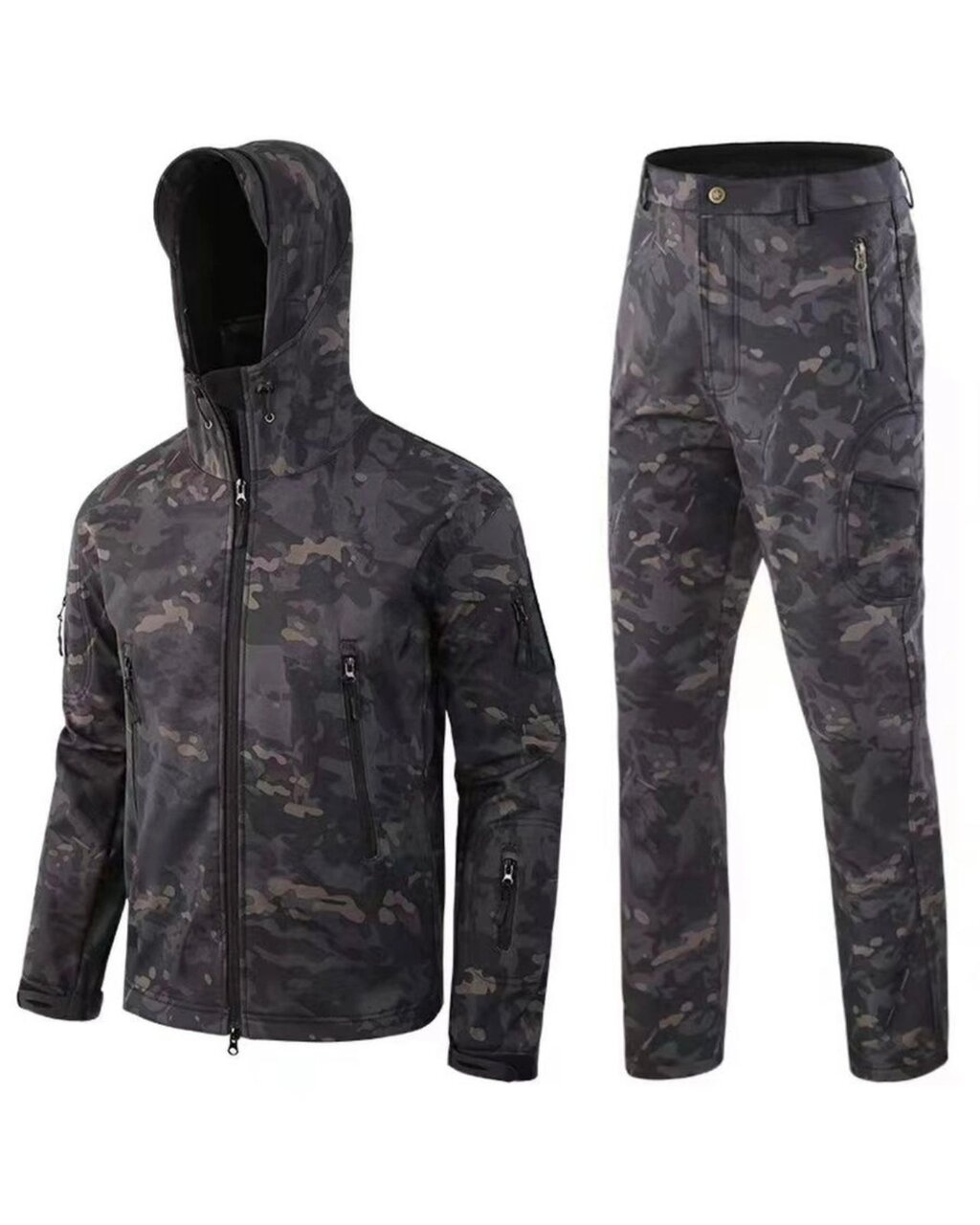 Костюм (куртка+брюки) Софтшелл Softshell «Shark  Skin» водоотталкивающий черный мультикам от компании Фармация Трейд - фото 1