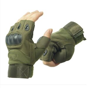 Перчатки тактические без пальцев зеленые с чёрными вставками