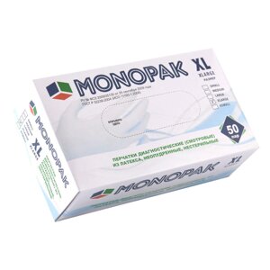 Латексные перчатки неопудренные, молочные, размер S-XL / бренд MONOPAK с РУ