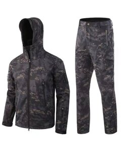 Костюм (куртка+брюки) Софтшелл Softshell «Shark Skin» водоотталкивающий черный мультикам