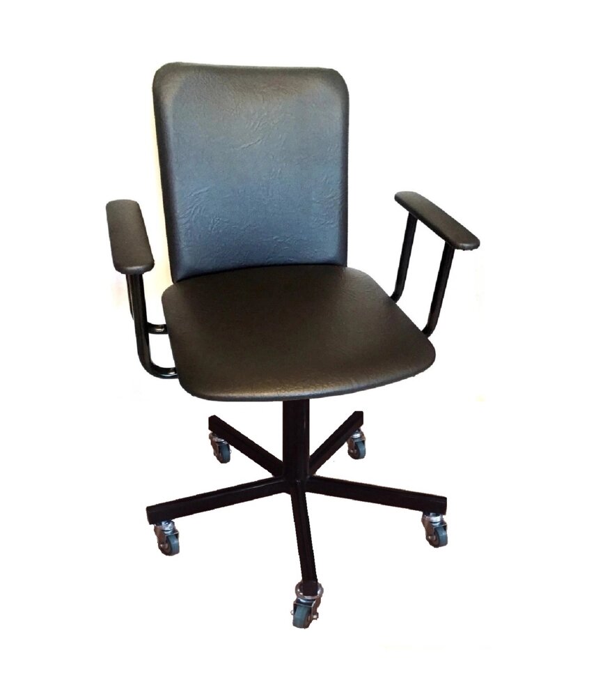 Кресло винтовое стул Технология на роликах (h380/450-500/570, подлокотники, кожзам) от компании Техно Инжиниринг - фото 1