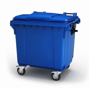 Контейнер для мусора 1100 л СИНИЙ (вторсырьё) с крышкой, пластик, на колесах (ДхШхВ 1430х1030х1300мм)