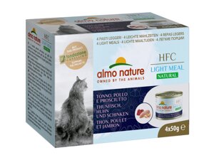 Almo Nature консервы набор низкокалорийных консервов для кошек (4 шт. по 50 гр) с тунцом, курицей и ветчиной (200 г)