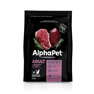 AlphaPet сухой полнорационный корм с говядиной и печенью для взрослых кошек и котов (3 кг)