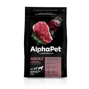 AlphaPet сухой полнорационный корм с говядиной и потрошками для взрослых собак крупных пород (12 кг)