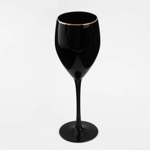 Бокал для вина, 350 мл, стекло, с золотистым кантом, черный, Bresso color