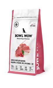 BOWL WOW сухой корм для щенков средних пород с ягненком, индеикои, рисом и брусникои (2 кг)