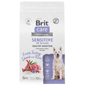 Brit Care сухой корм с индейкой и ягненком для взрослых собак всех пород с чувствительным пищеварением (1,5 кг)
