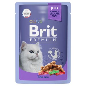 Brit пауч для взрослых кошек с треской в желе (85 г)